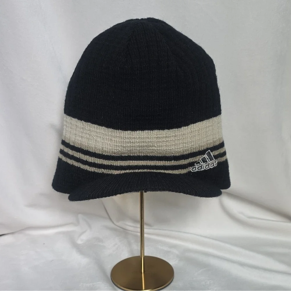 adidas Y2K Climawarm Striped Knit Visor Beanie Black Beige One Size Unisex